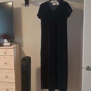 Velvet Dark blue Sheath Maxi Dress V-Neck Short Sleeve